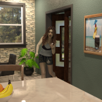 The young giant walks into the kitchen explaining to her mother she found a tiny person.